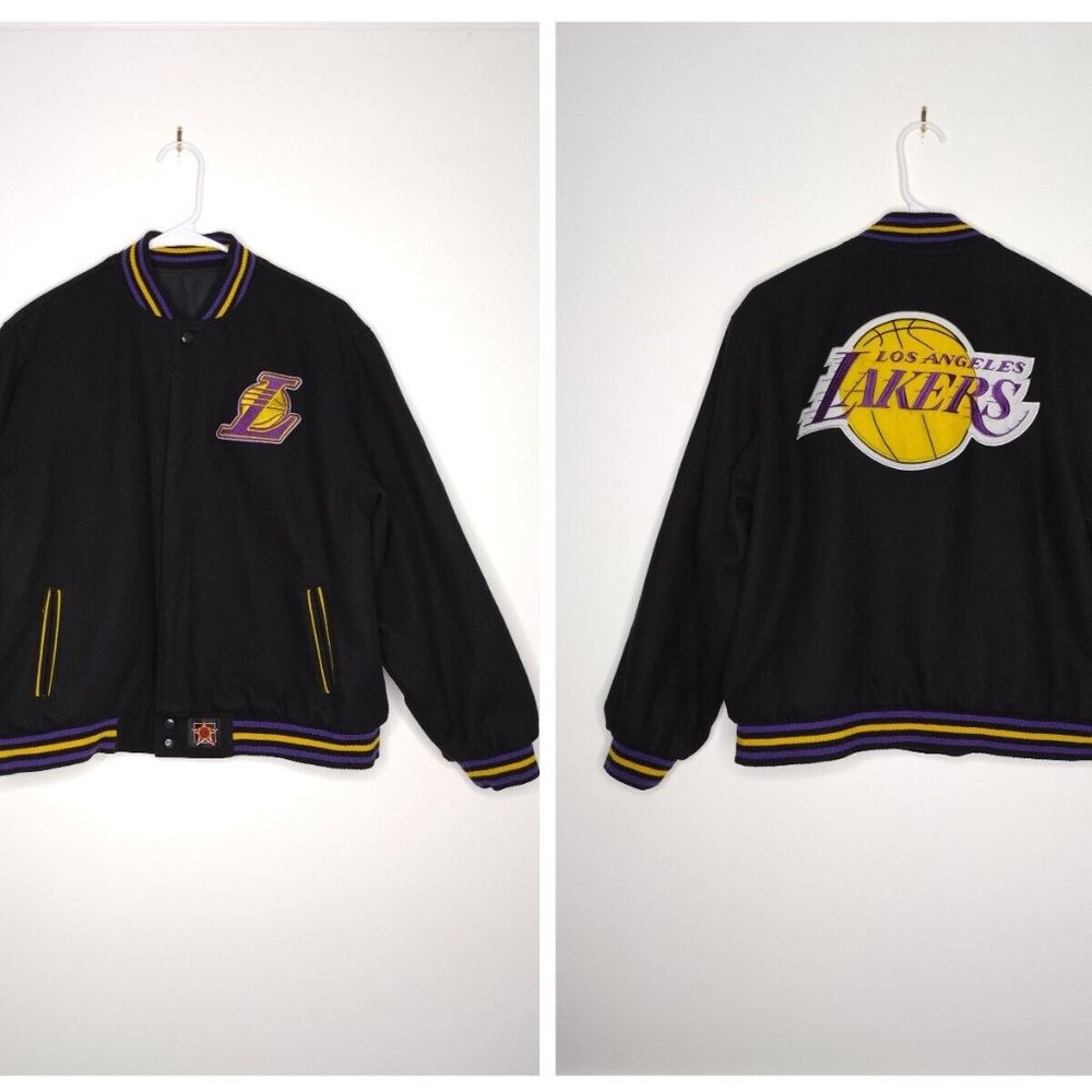 Jeff Hamilton Los Angeles Lakers Reversible Wool Varsity Bomber Jacket NBA Small